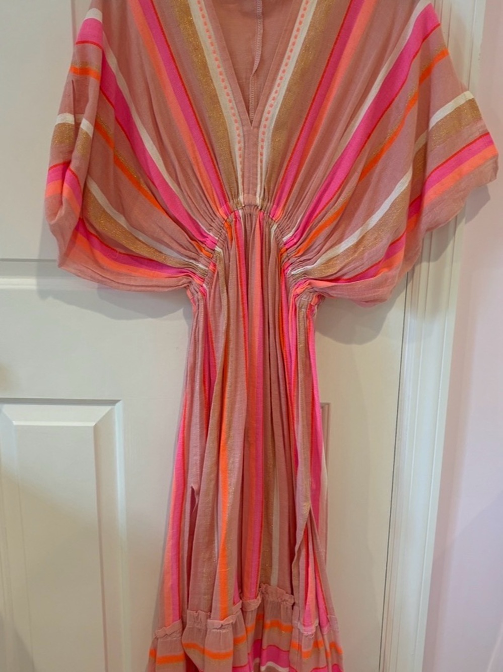 Lem Lem Women's Striped Pink & Coral Maxi Dress X Small